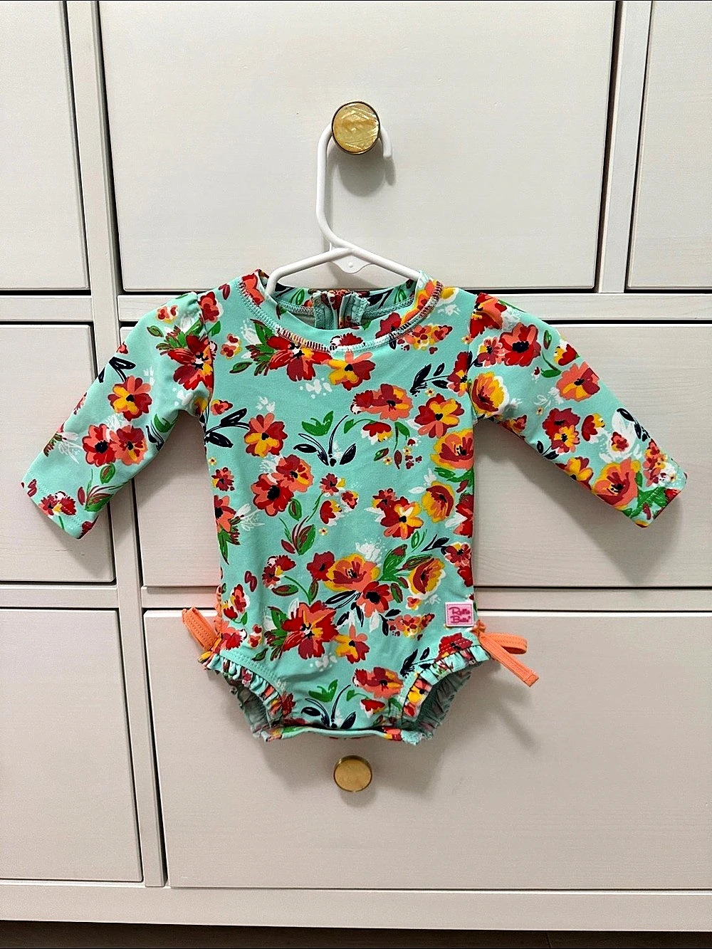 RuffleButts Long Sleeve Floral Rash Guard One-Piece Swimsuit - 3-6 Months